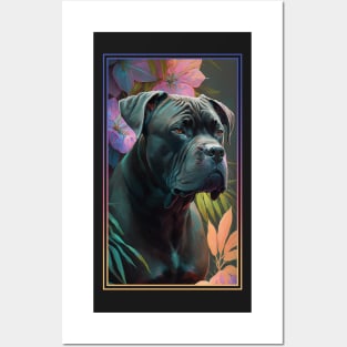 Cane Corso Dog Vibrant Tropical Flower Tall Digital Oil Painting Portrait 2 Posters and Art